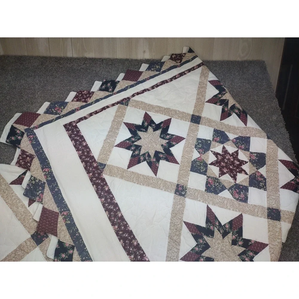 Vintage Star Quilt 86 x 96 Full/Queen Quilted Comforter-HND STCH Patchwork Shams